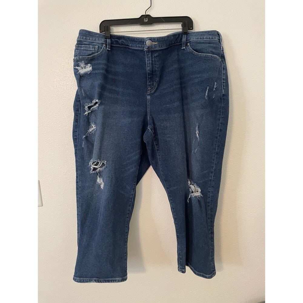 Lane Bryant Women Blue Stretch Distressed Mid Rise Capri Boyfriend Jeans Size 24